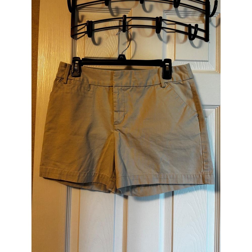 Merona Womens Khaki Chino Shorts Tan Cotton Twill Size 8 Casual Summer‎ Mid Rise